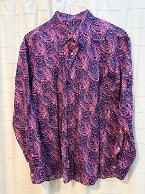 Alan Flusser Pink and Blue Paisley Button-Down Shirt